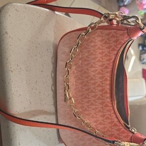 Michael Kors Orange and Gold Shoulder Bag